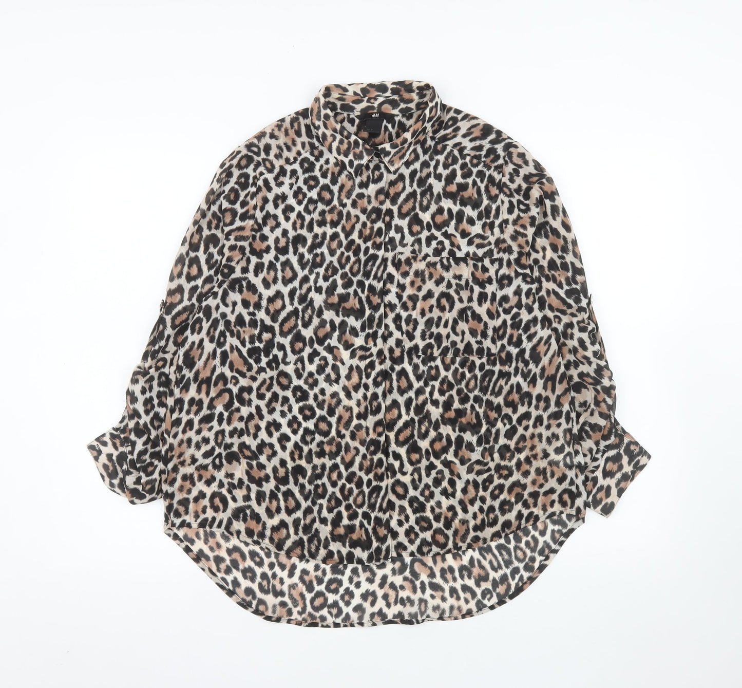 H&M Women’s Leopard Print Chiffon Button-Up Shirt Size 12