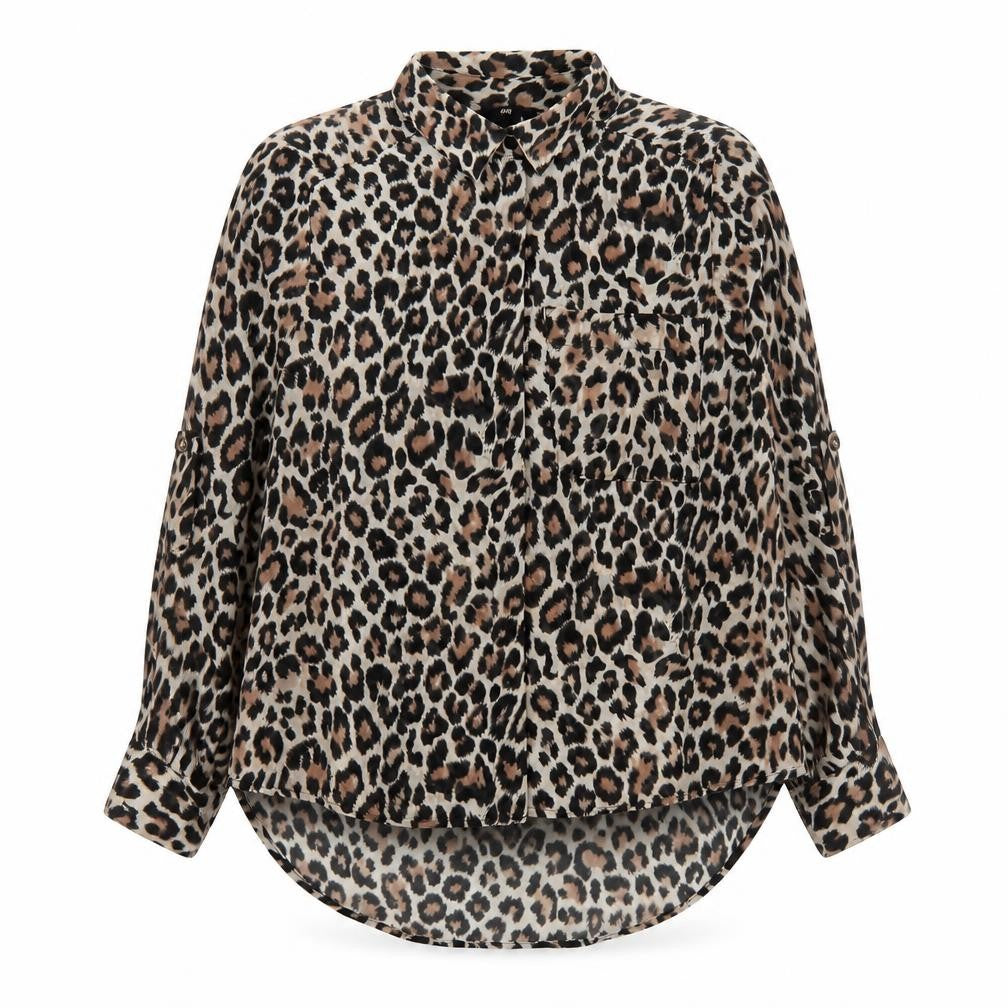 H&M Women’s Leopard Print Chiffon Button-Up Shirt Size 12