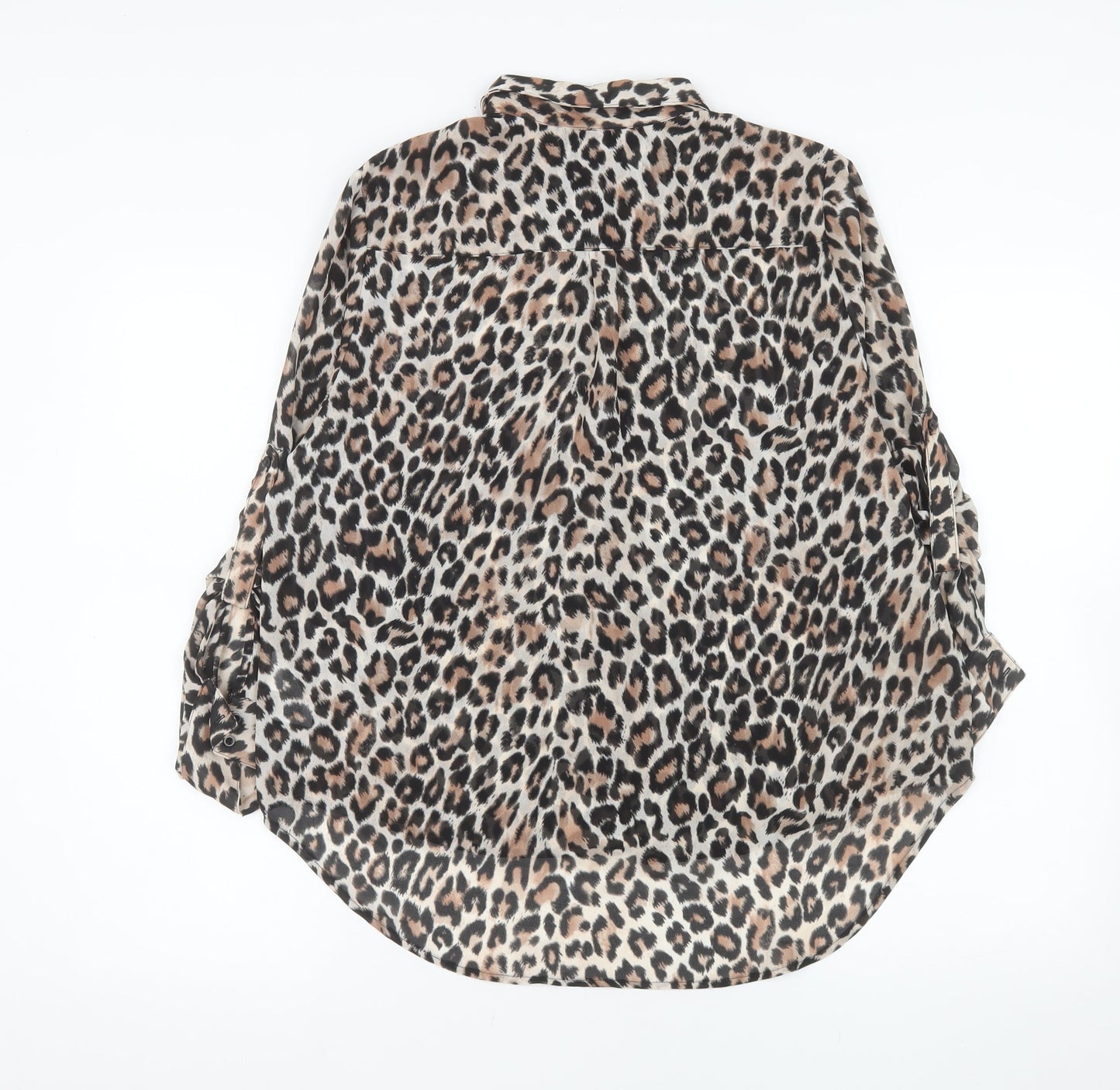 H&M Women’s Leopard Print Chiffon Button-Up Shirt Size 12