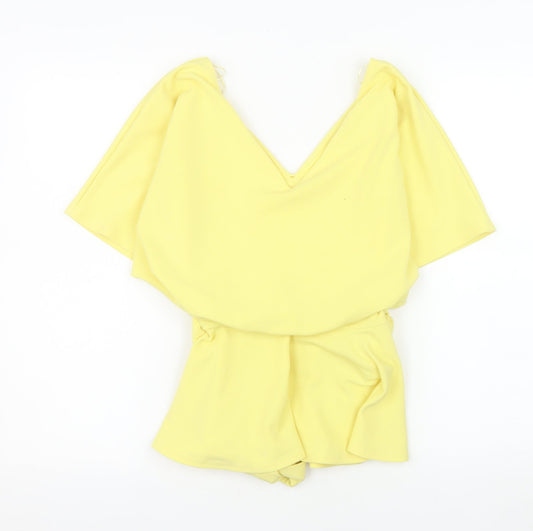 Quiz Women’s Yellow Wrap Blouse Size 8 Short Sleeve V-Neck Lightweight