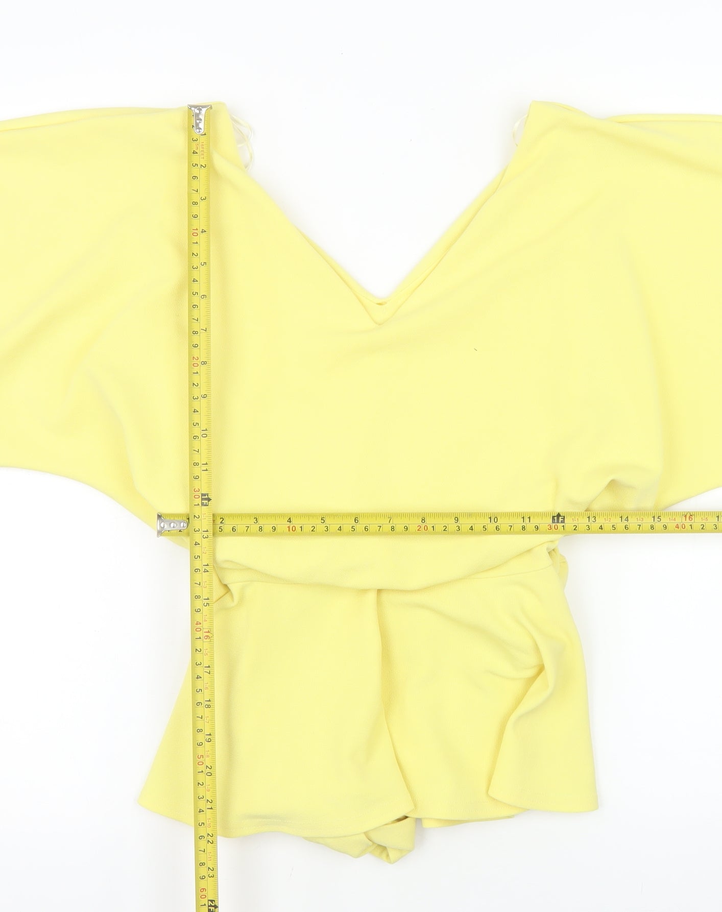 Quiz Women’s Yellow Wrap Blouse Size 8 Short Sleeve V-Neck Lightweight