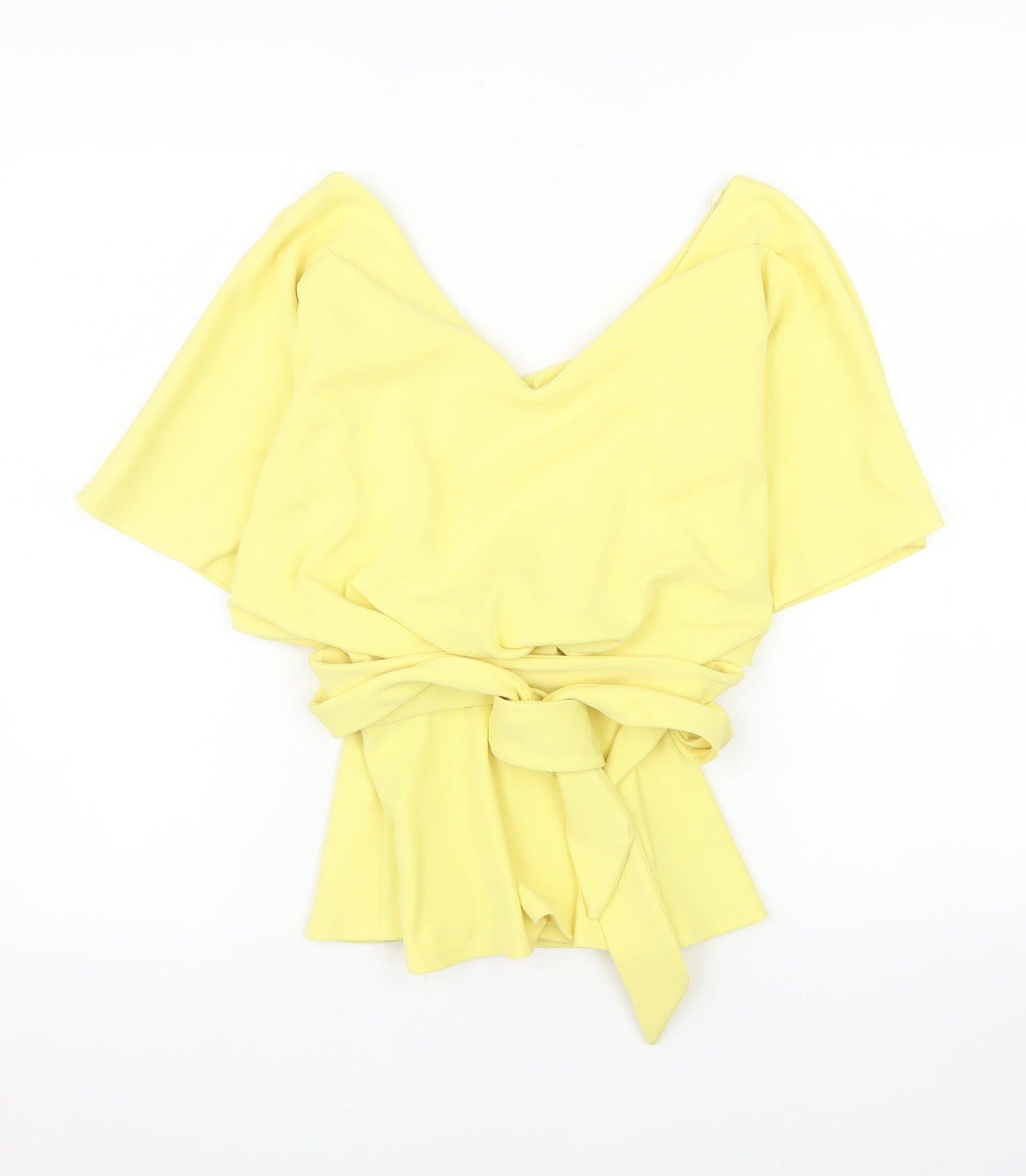 Quiz Women’s Yellow Wrap Blouse Size 8 Short Sleeve V-Neck Lightweight