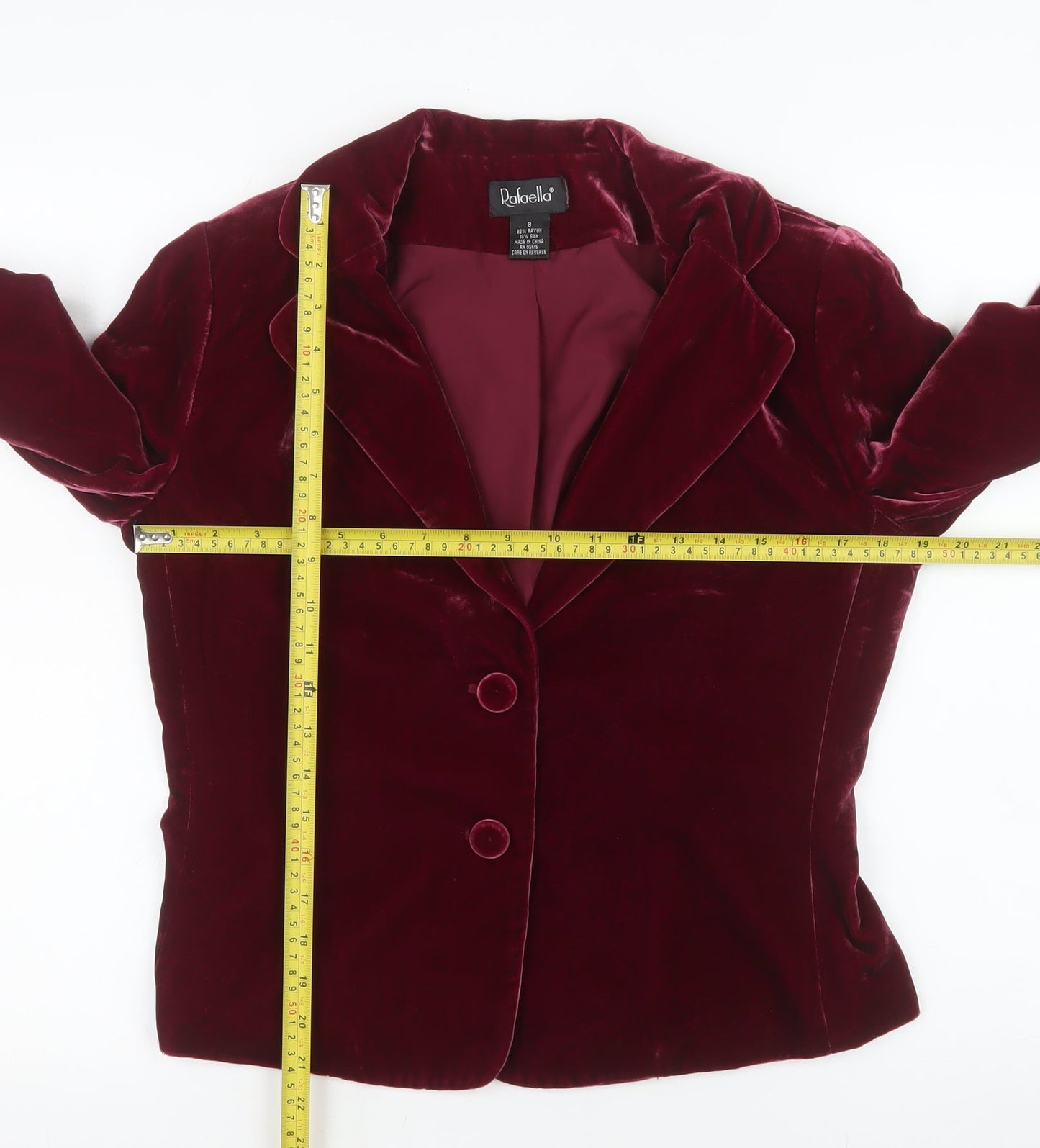 Rafaella Women's Red Velvet Blazer Size 8 Single Breasted Lined Jacket