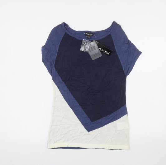 Marble Womens Blue Colourblock Viscose T-Shirt Size 10