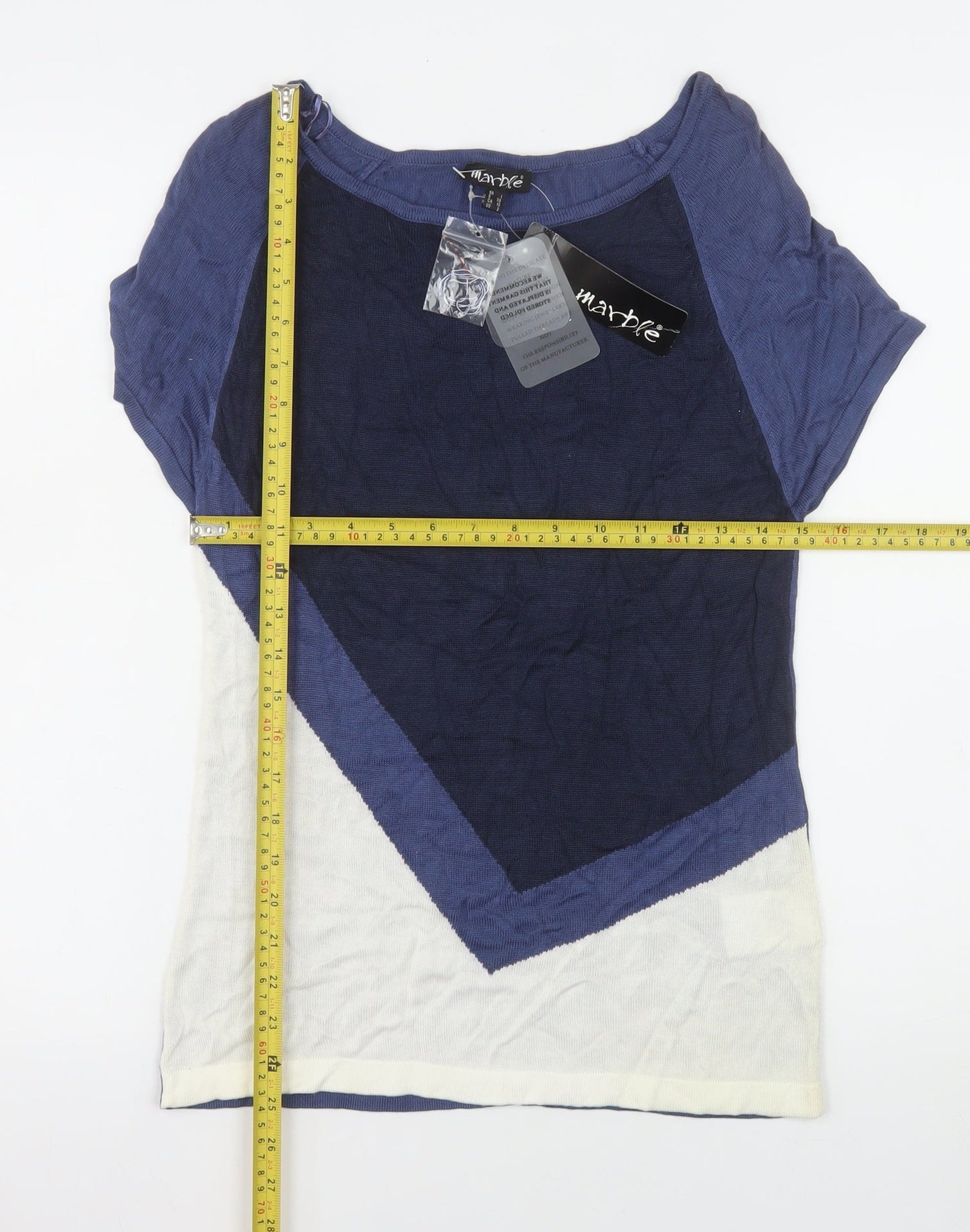 Marble Womens Blue Colourblock Viscose T-Shirt Size 10
