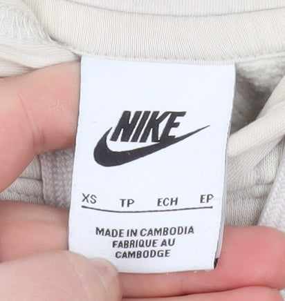 Nike Women Beige & Grey Pullover Hoodie XS Air Logo Cotton Blend