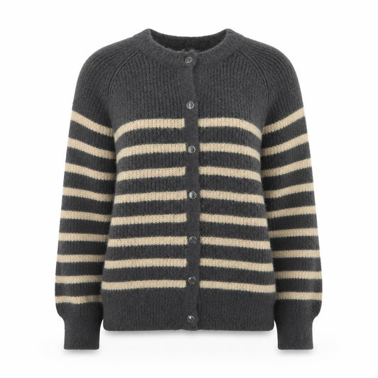 Inextenso Womens Grey Striped Long Sleeve Cardigan L