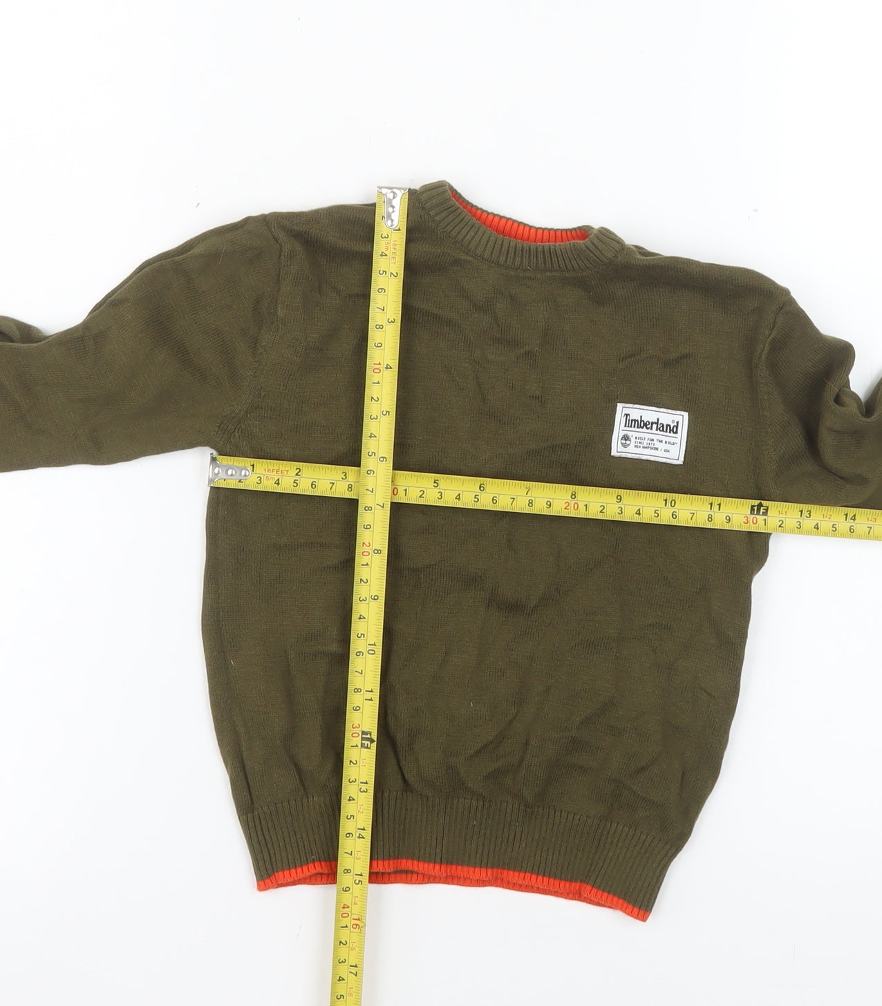 Timberland Boys Green Crew Neck Cotton Pullover Jumper Size 4 Years