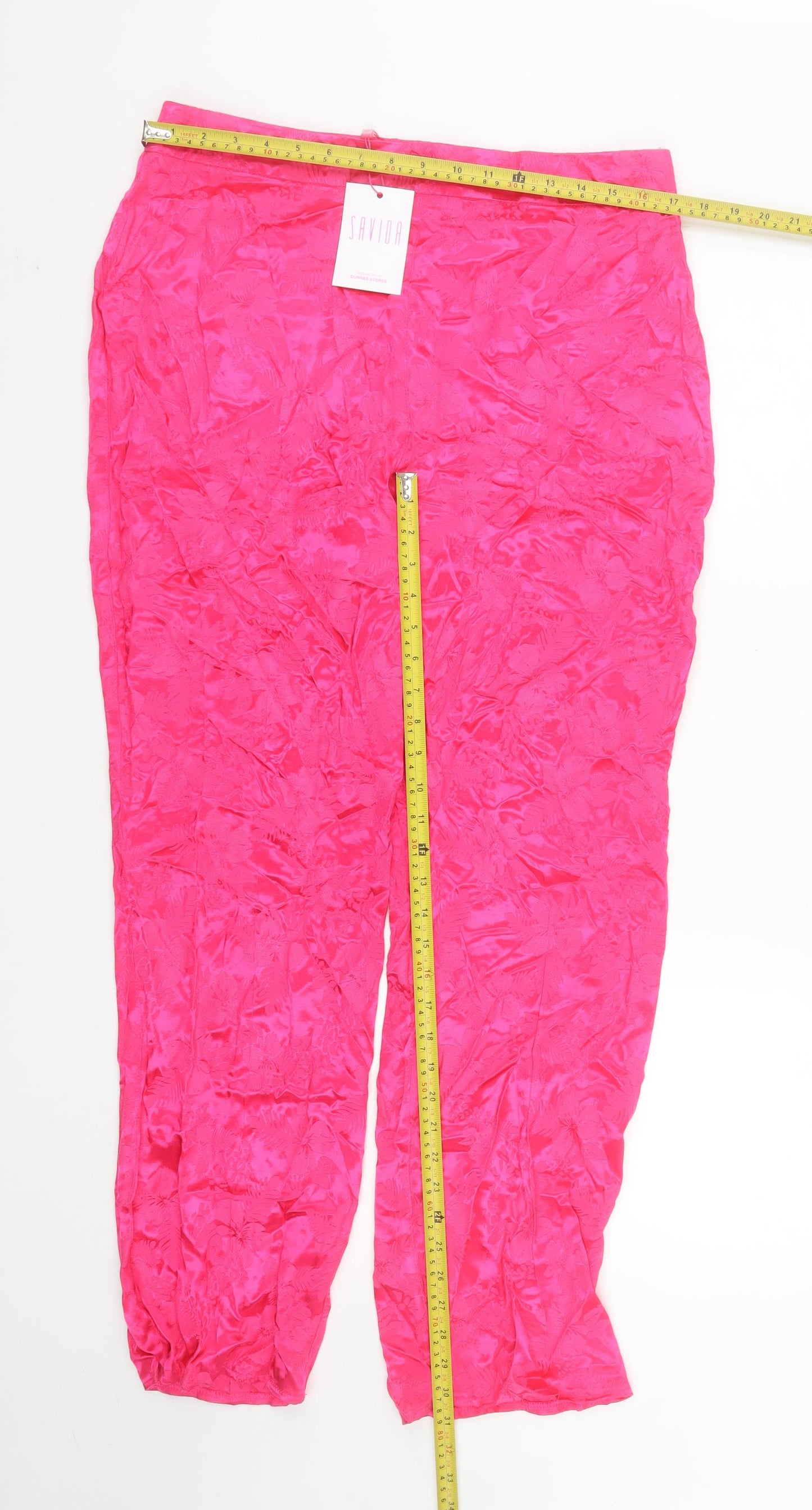 Savida Women’s Pink Satin Viscose Straight Trousers Size 14