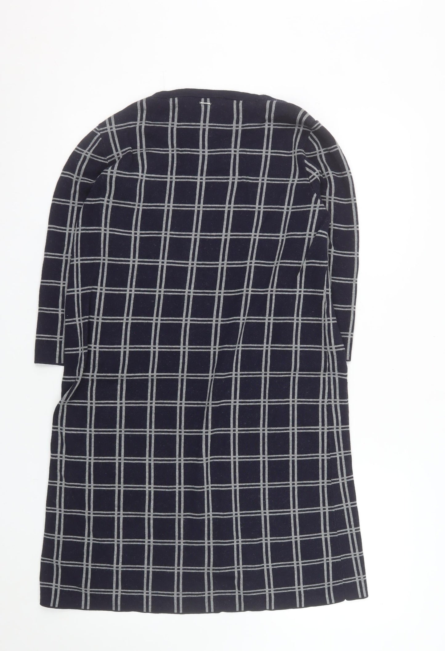 s.Oliver Women Blue Check Shift Dress Size 12 3/4 Sleeve Knit