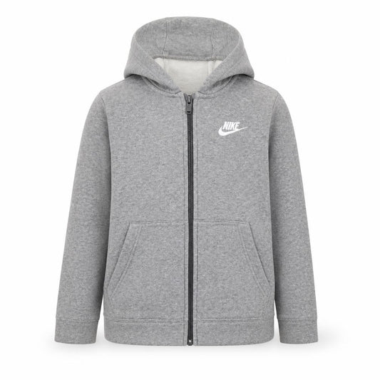 Front view of Nike girls’ grey full zip hooded jacket 8-9 years cotton blend