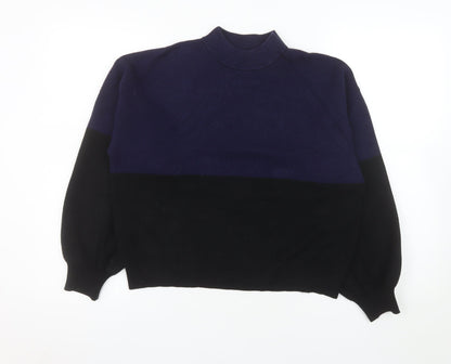 Mango Women's Blue Black Mock Neck Knit Jumper Size M