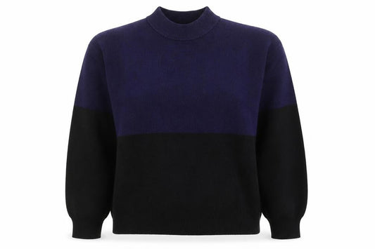 Mango Women's Blue Black Mock Neck Knit Jumper Size M
