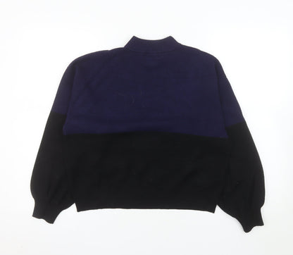 Mango Women's Blue Black Mock Neck Knit Jumper Size M