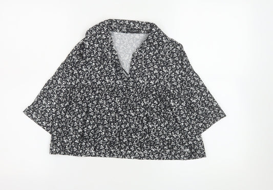 ZARA Women Black Floral Blouse 100% Cotton Size S Casual