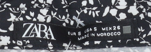 ZARA Women Black Floral Blouse 100% Cotton Size S Casual