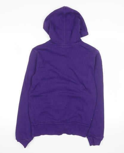 Close-up detail of Puma women’s purple pullover hoodie uk 12 cotton blend lined