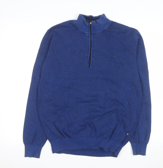 André Men's Blue 1/2 Zip Cotton Knit Sweatshirt Size L