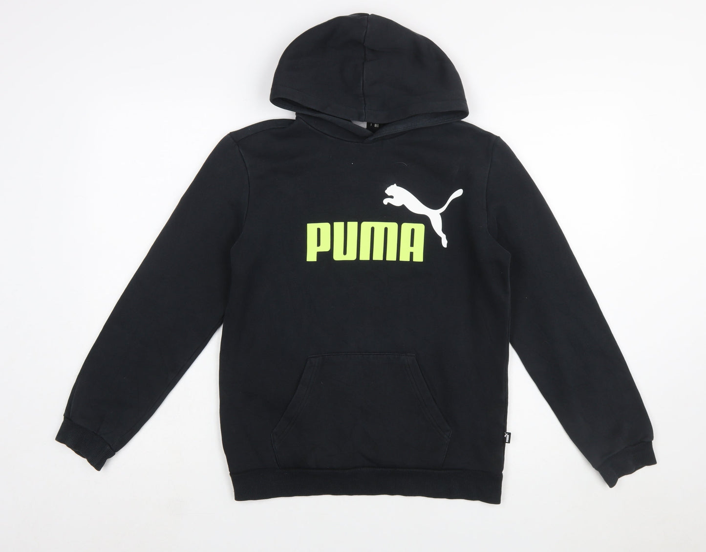 Puma Boys Black Pullover Hoodie 13-14 Years Cotton Blend Logo Sweatshirt