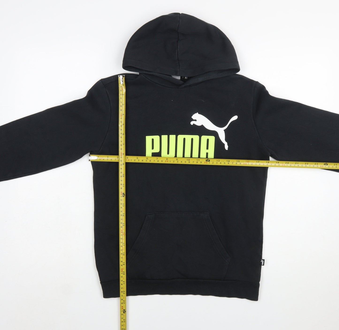 Puma Boys Black Pullover Hoodie 13-14 Years Cotton Blend Logo Sweatshirt