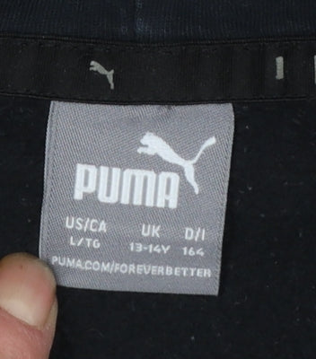Puma Boys Black Pullover Hoodie 13-14 Years Cotton Blend Logo Sweatshirt