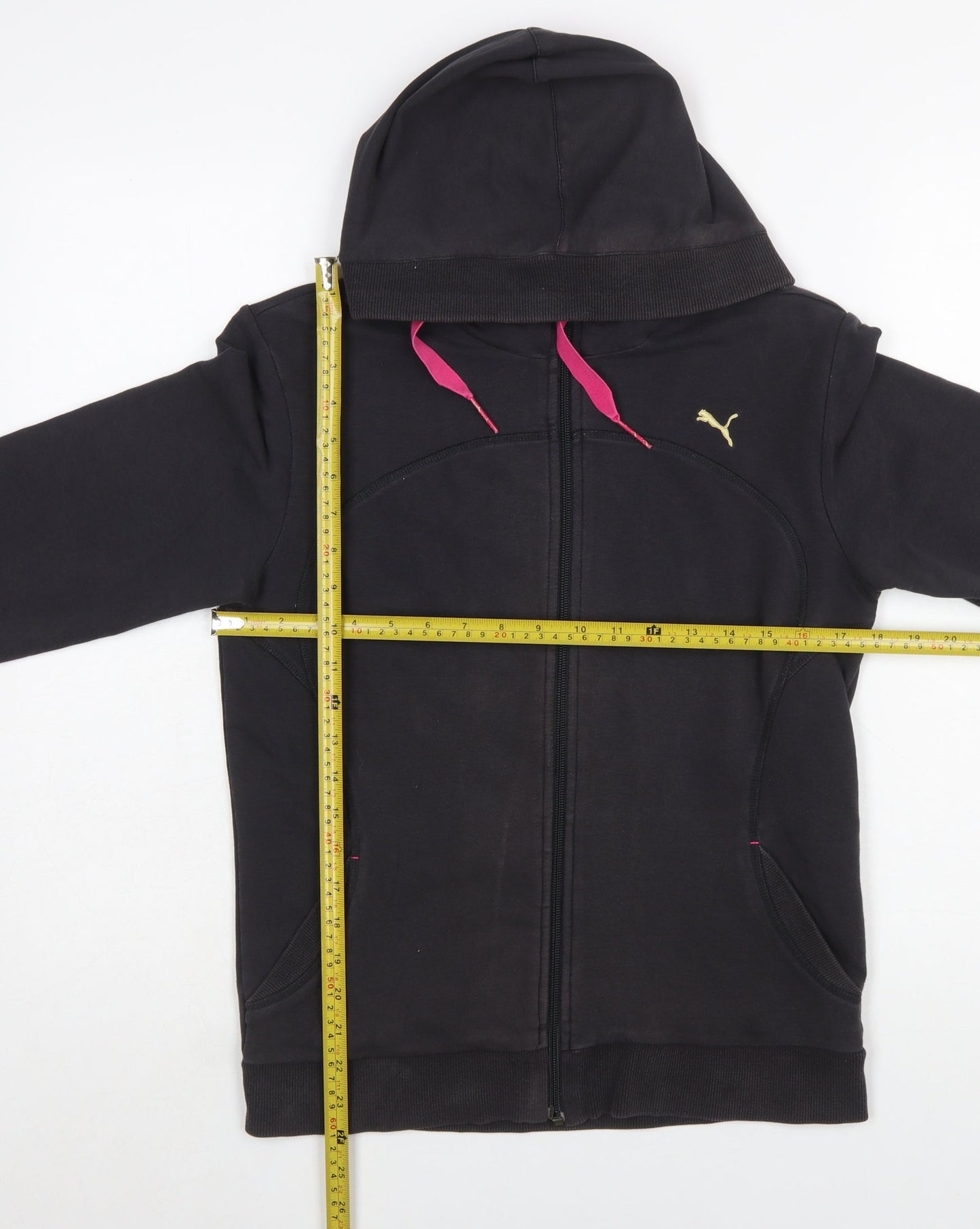 Puma Women's Black Size 16 Full Zip Hoodie with Pink Drawcords