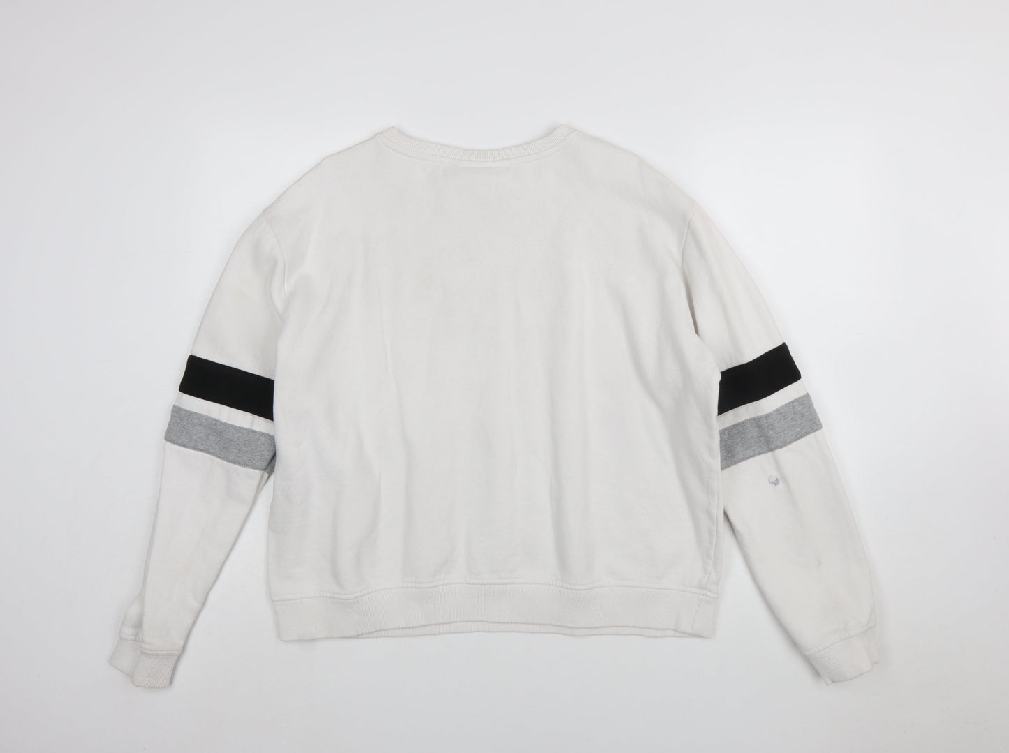 FILA Women’s White XXL Crew Neck Sweatshirt with Logo and Striped Sleeves