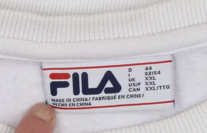 FILA Women’s White XXL Crew Neck Sweatshirt with Logo and Striped Sleeves