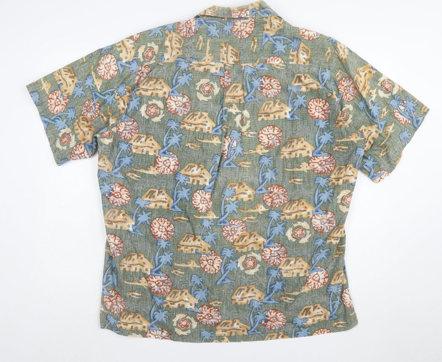 Kahala Men's Green Hawaiian Cotton XL Short Sleeve Button-Up Shirt