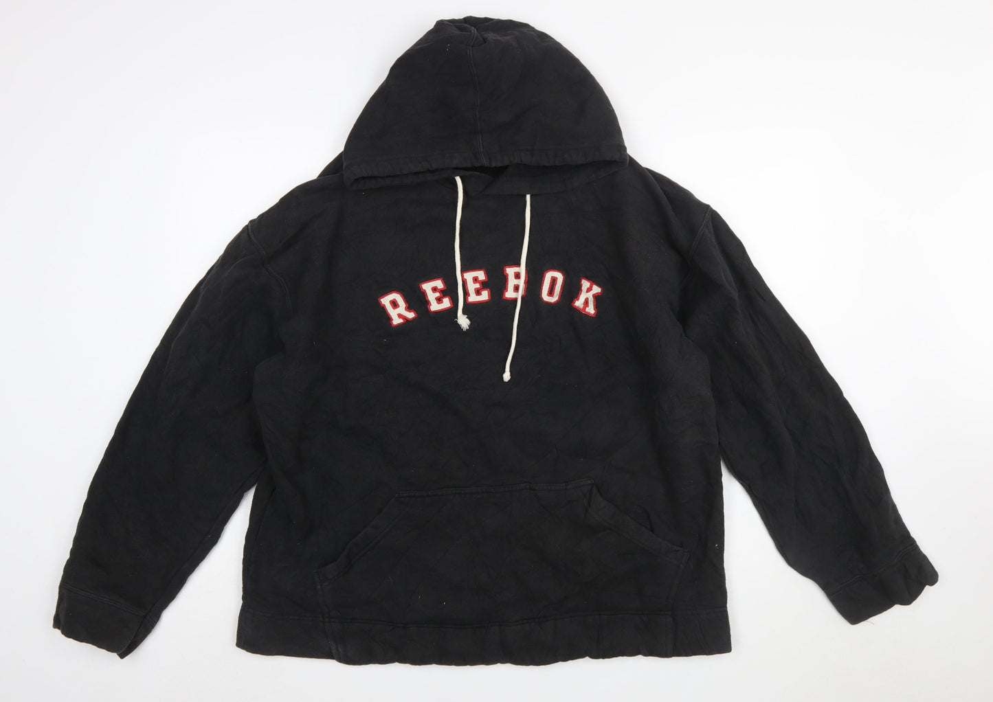 Reebok Men's Black XL Pullover Hoodie with Logo and Kangaroo Pocket