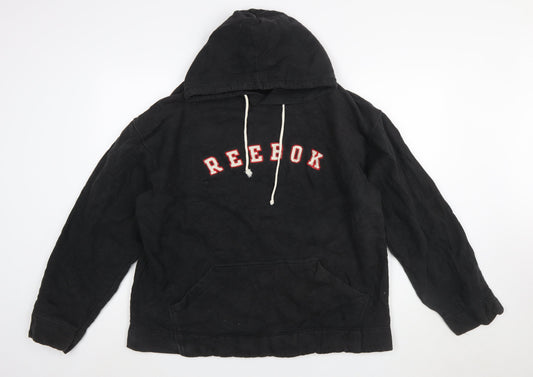 Reebok Men's Black XL Pullover Hoodie with Logo and Kangaroo Pocket
