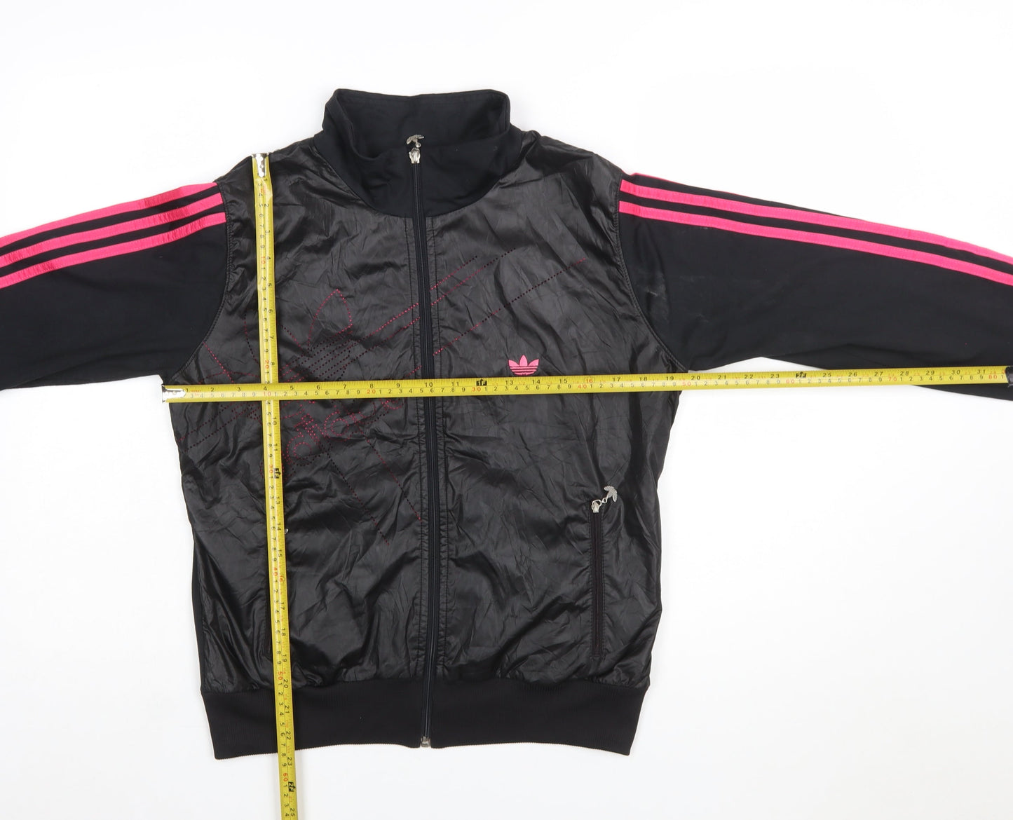 Adidas Womens Black Full Zip Hoodie XL Pink Stripe Polyester