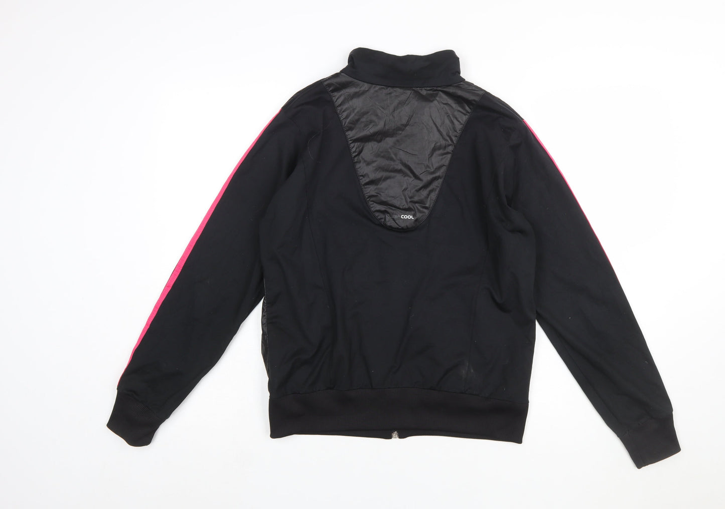 Adidas Womens Black Full Zip Hoodie XL Pink Stripe Polyester