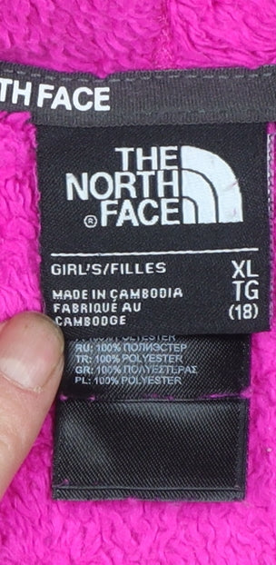 The North Face Girls Pink Hooded Fleece Jacket XL (18) Full Zip Lined