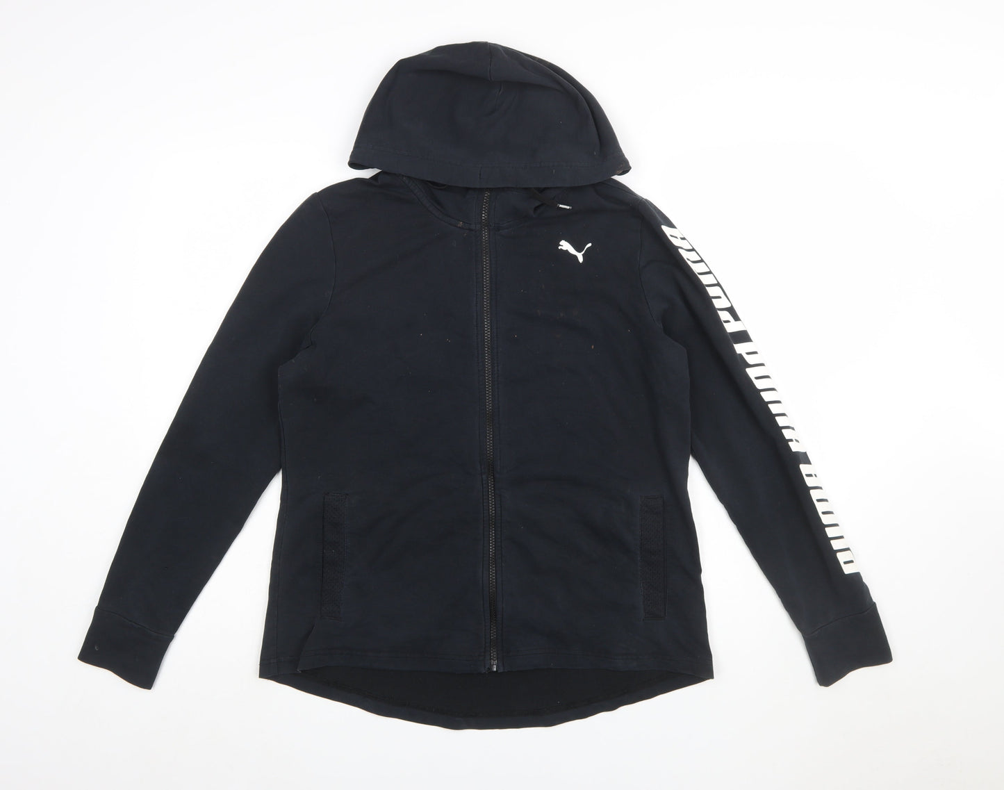 Puma Women Black XL Full Zip Hoodie Sweatshirt with Logo Print