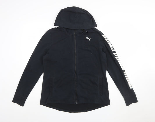 Puma Women Black XL Full Zip Hoodie Sweatshirt with Logo Print