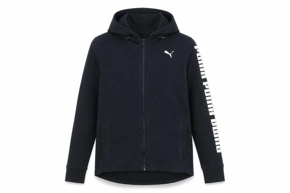 Puma Women Black XL Full Zip Hoodie Sweatshirt with Logo Print