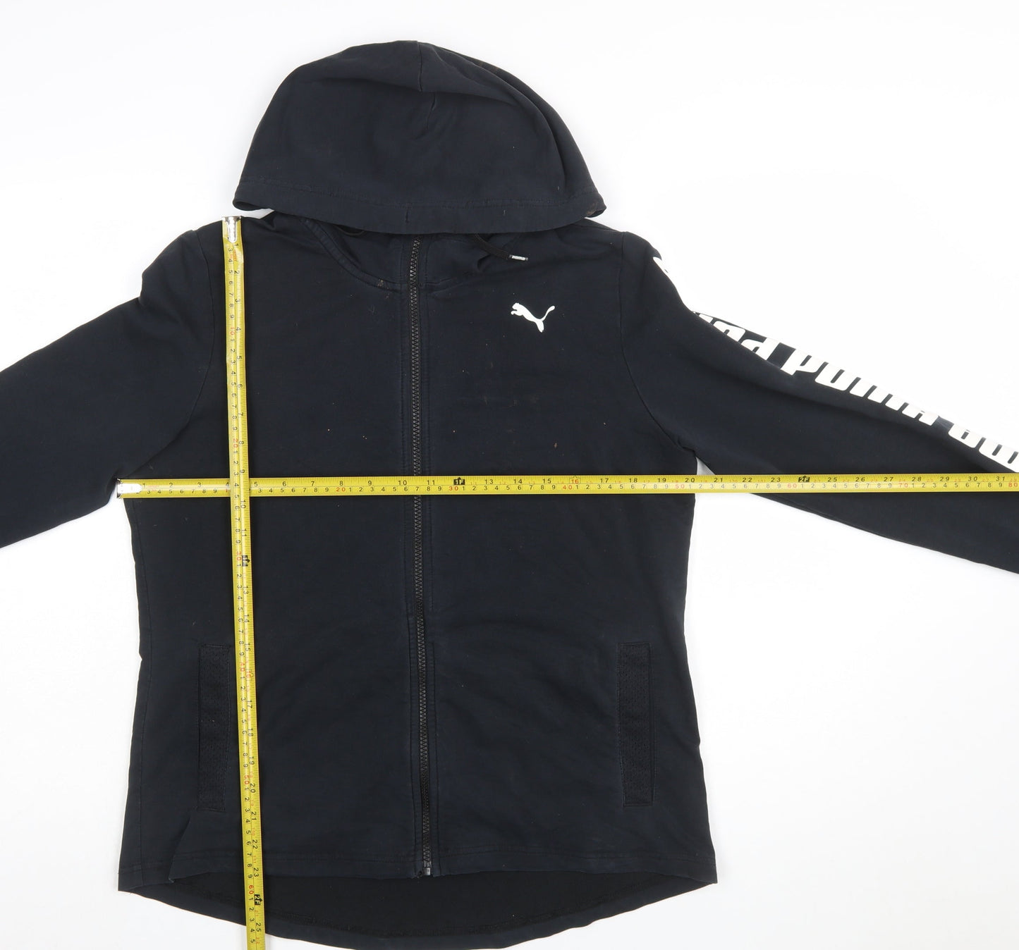 Puma Women Black XL Full Zip Hoodie Sweatshirt with Logo Print