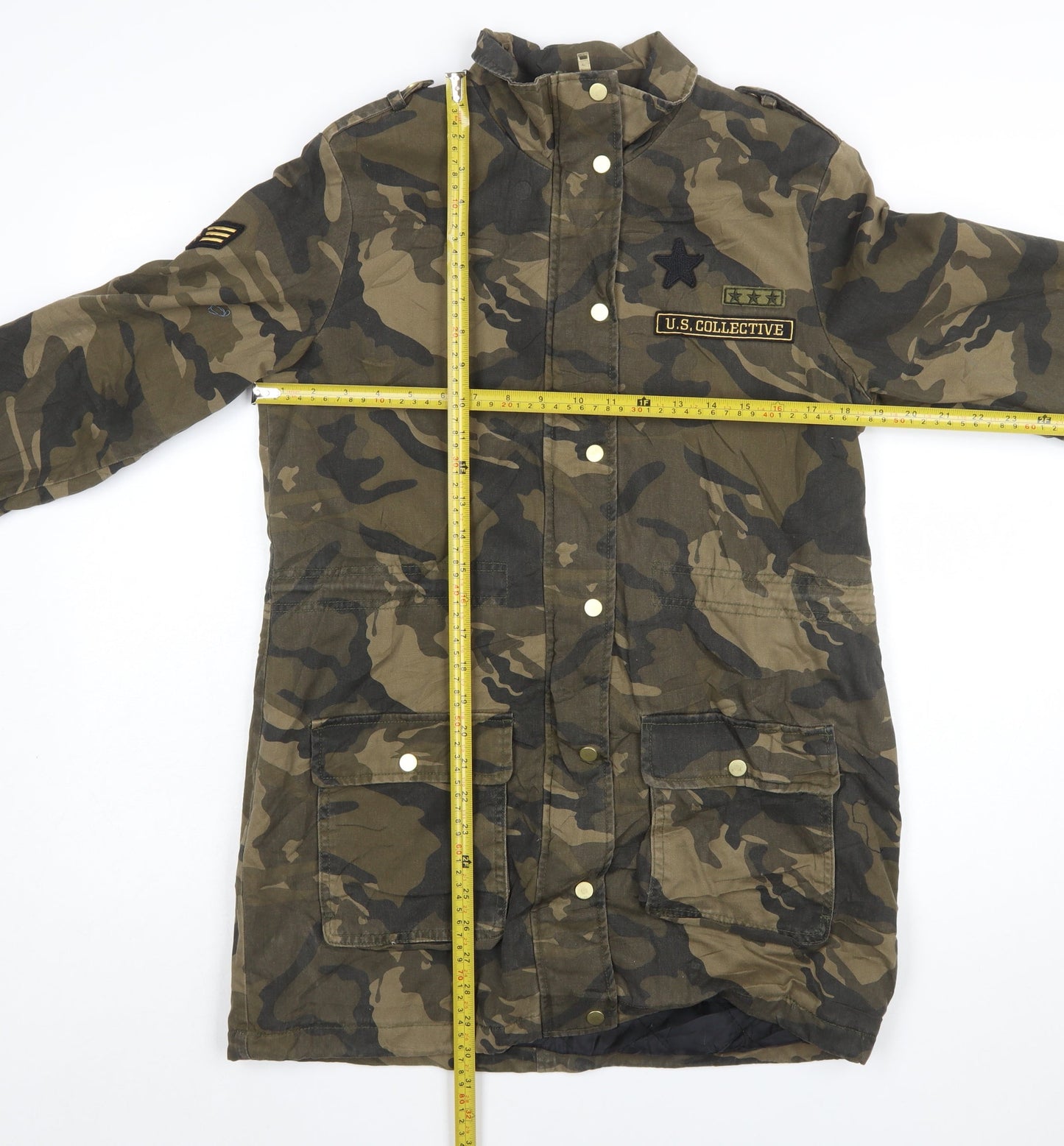 Stradivarius Women’s Green Camouflage Military Jacket Size S