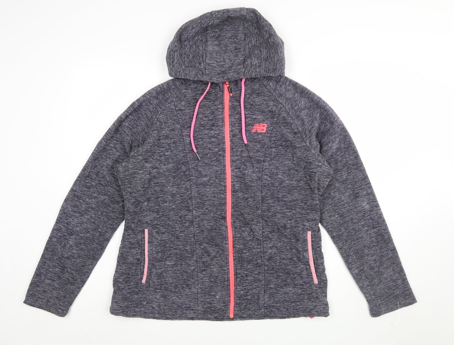 New Balance Womens Grey Pink Full Zip Hoodie XL Polyester Blend