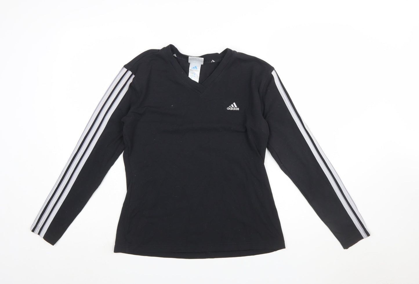 Adidas Womens Black Long Sleeve V-Neck Slim Fit Activewear Top Size 16