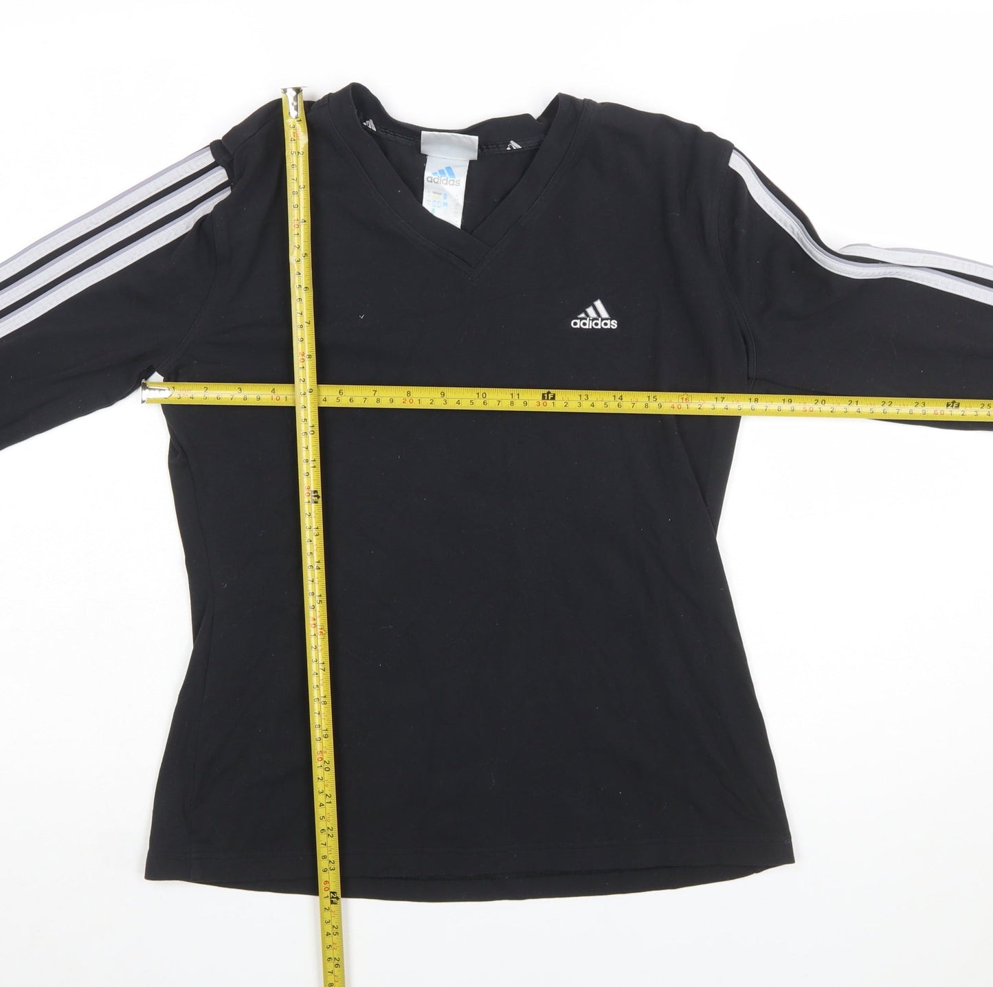 Adidas Womens Black Long Sleeve V-Neck Slim Fit Activewear Top Size 16