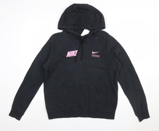 Nike Women's Black Hooded Pullover Hoodie Medium Cotton Blend