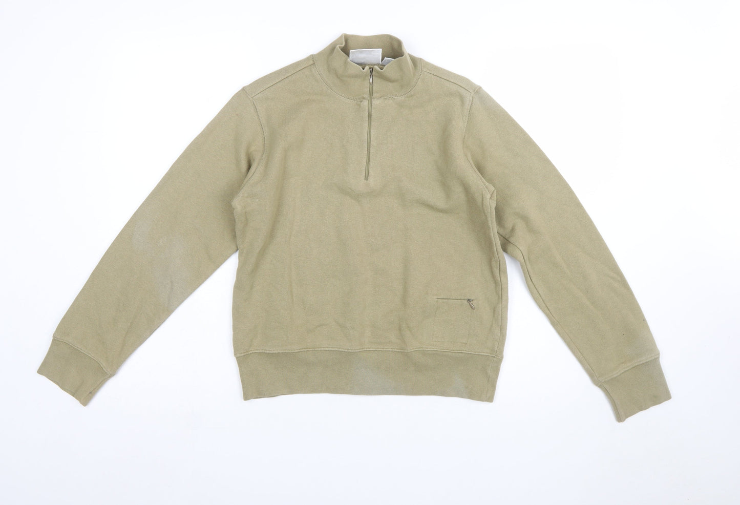 Puma Women Khaki 1/4 Zip Sweatshirt Size 12 Cotton Blend