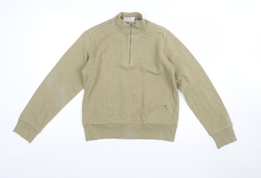 Puma Women Khaki 1/4 Zip Sweatshirt Size 12 Cotton Blend