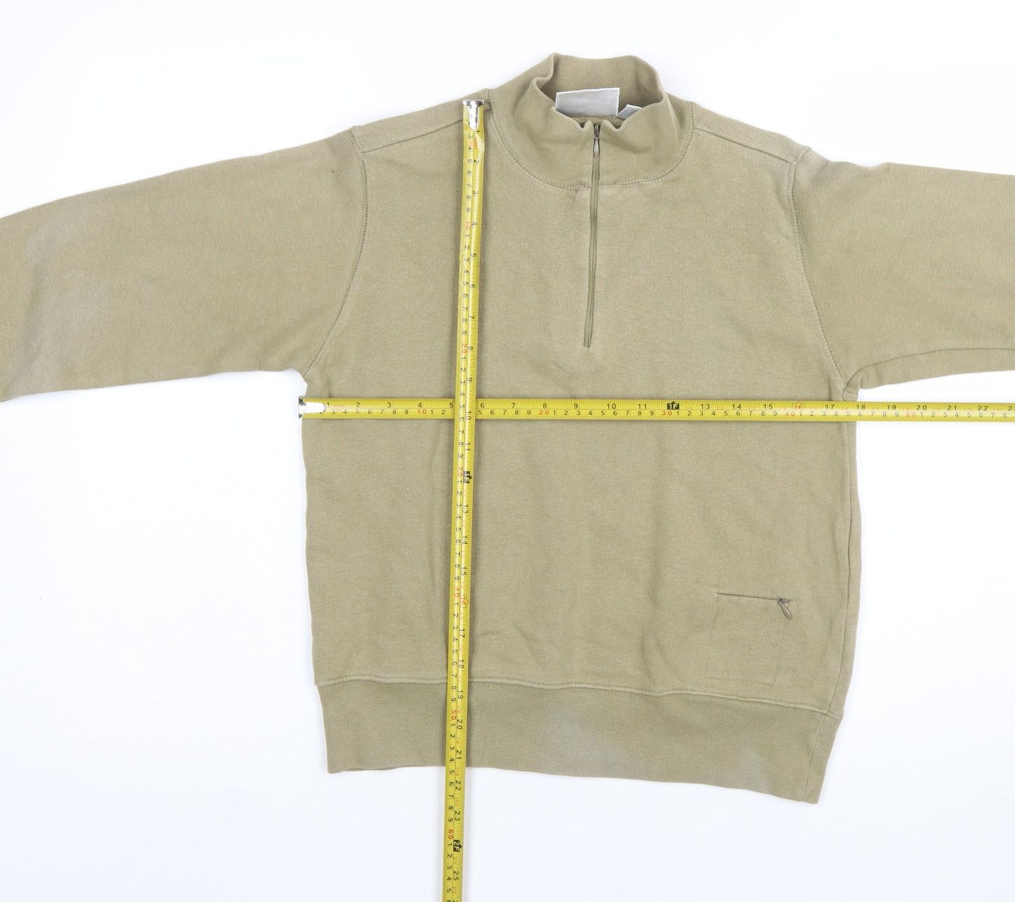 Puma Women Khaki 1/4 Zip Sweatshirt Size 12 Cotton Blend