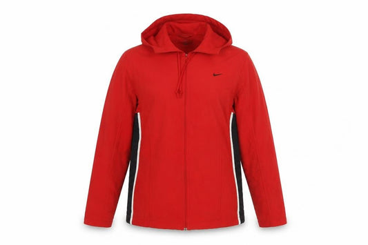 Nike Women Red Hooded Windbreaker Jacket L Lightweight Full Zip