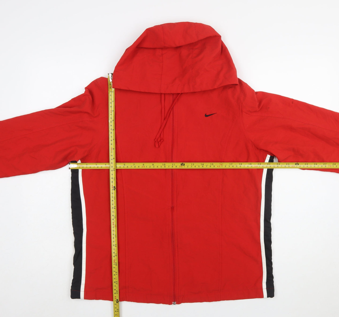 Nike Women Red Hooded Windbreaker Jacket L Lightweight Full Zip