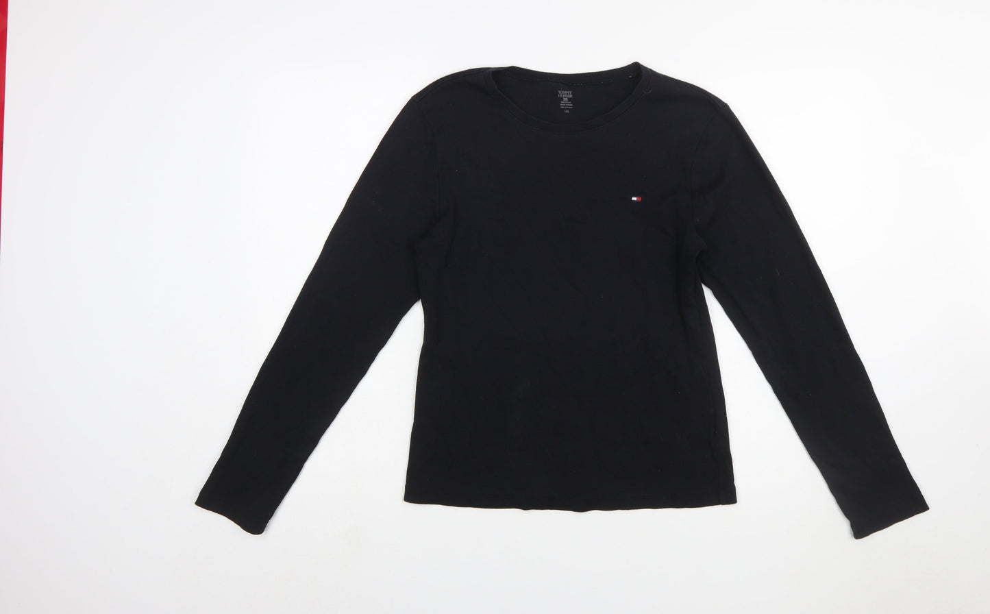 Tommy Hilfiger Women's Black Long Sleeve Cotton Crew Neck T-Shirt M