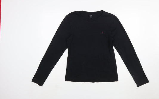 Tommy Hilfiger Women's Black Long Sleeve Cotton Crew Neck T-Shirt M